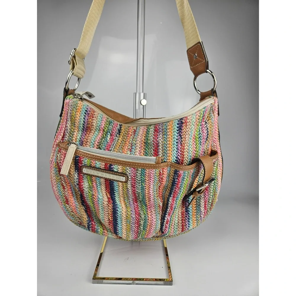 Lily‎ Bloom Multicolor Woven Hobo Crossbody Shoulder Bag Eco Fabric Zip Top